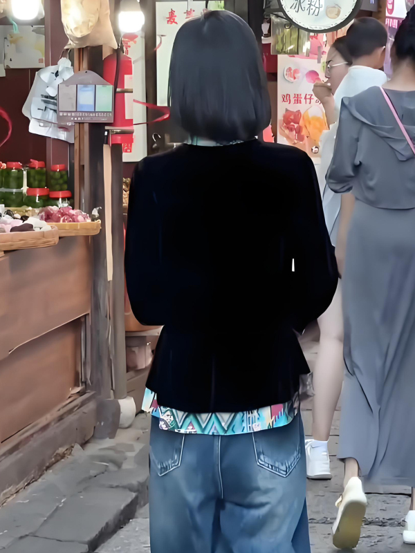 新中式洋气长袖短外套女士秋装新款别致立领撞色上衣宽松盘扣衬衫|undefined