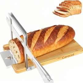木质面包切片器烘培吐司法棍分片器面包屑收集盘切片菜板面包刀