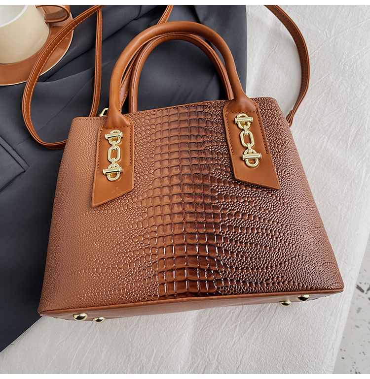 Handbag Women's New Western Style Shoulder Bag Large Capacity Commuter Crossbody Bag PU Leather Crocodile Pattern Bag Women's bag_voghion.com