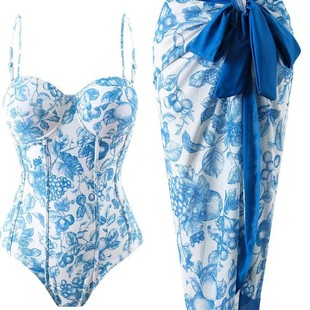 2025 Cross-Border Export Summer New Printed Hard Bag Retro Elegant One-Piece Women's Swimsuit Swimsuit Beach Suit