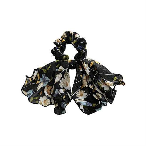 Japanese and Korean version of ins style floral overlay ponytail hair tie ribbon high-end temperament large intestine hair tie hair accessories