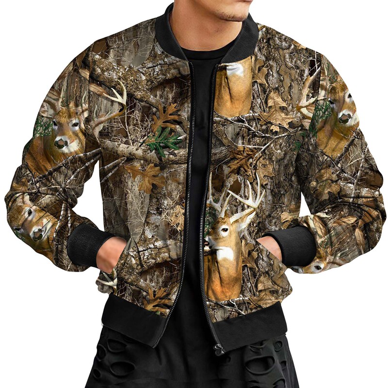 2025 New Men's Baseball Jacket Amazon Hot Sale Hunting 3D Digital Print Men's Jacket Long Sleeve Zipper Cardigan