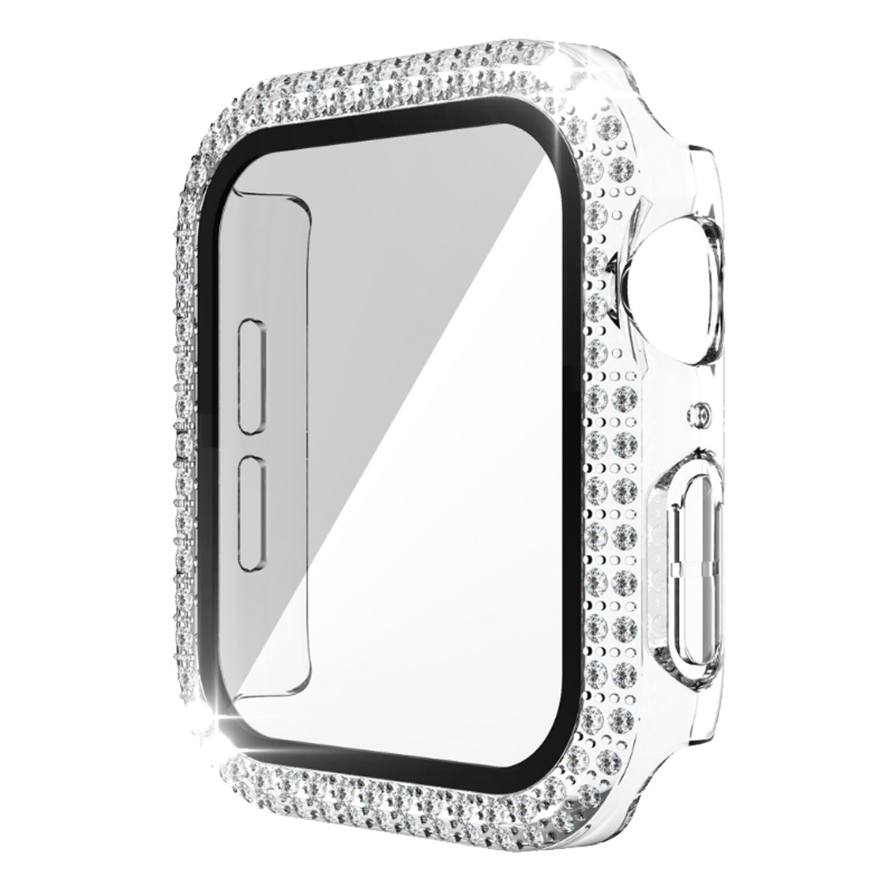 Adecuado para Apple doble fila diamante con caja de cristal Apple watch7/SE/6/5/43 todo incluido resistente a la caída caso duro