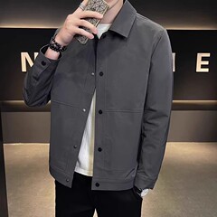 2025年秋季新款翻领外套男款潮流百搭韩版青年修身帅气休闲夹克男