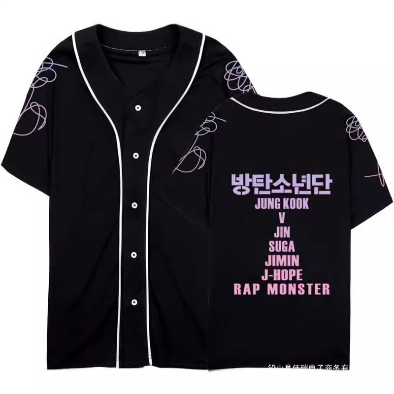 Bts Baseball Shirt Summer 3D Digital Print Large Size Quick-Drying Short-Sleeve Baseball Cardigan Trendy Brand