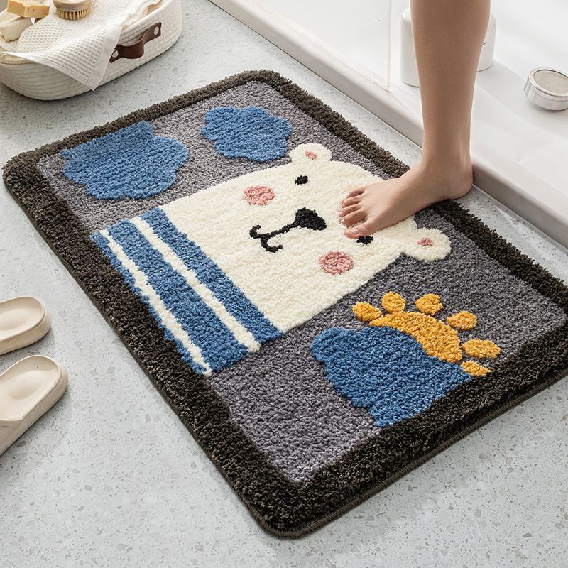 Cute animal plush bathroom absorbent floor mat, thickened imitation cashmere non-slip quick-drying toilet door mat for bathroom