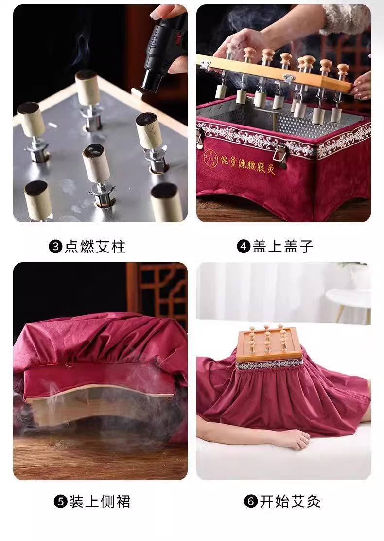 Smokeless Moxa Box Wooden Moxibustion Burner with 60 Stone-Ground Moxa Cones for Home Body Waist and Abdomen Use details