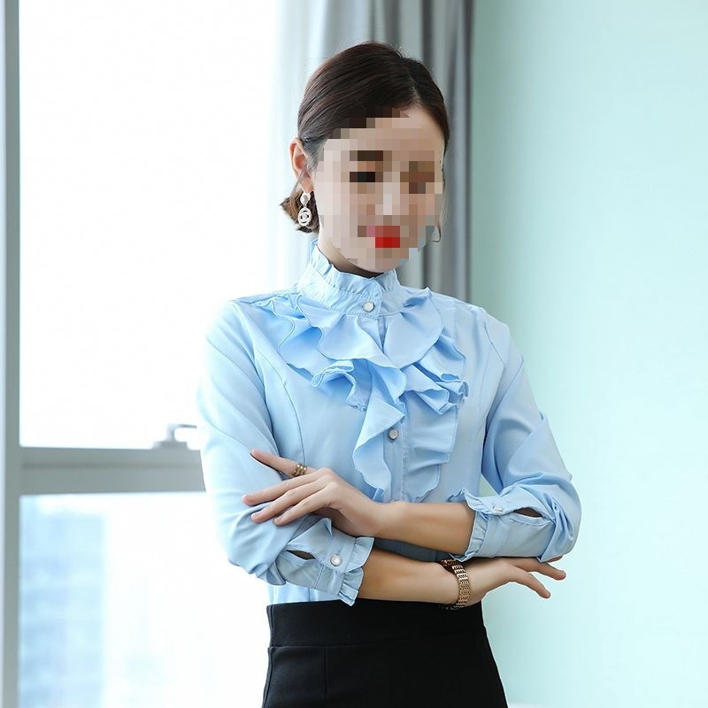 立领衬衫女职业装大码衬衫女长袖修身职业装韩版打底衫女衬衣|undefined