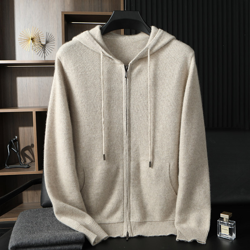 New Youth Casual 100 Pure Cashmere Men's Fashion Hooded Sweatshirt Loose Knitted Sports Cashmere Jacket New Youth Casual 100 Pure Cashmere Men's Fashion Hooded Sweatshirt Loose Knitted Sports Cashmere Jacket