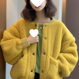 J7H加厚黄色羊羔绒外套女小香风冬季小个子韩系短外套颗粒绒厚款