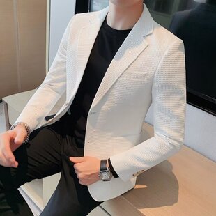 Casual Suit Jacket Men's Spring and Autum 2023 New Business Men's Korean Style Trendy Brand Thickeneded Waffle Suit