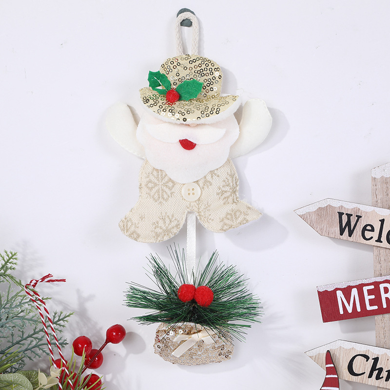 Arte de tela de Santa Claus, inserto de aguja de pino, arreglo floral, decoración de flores secas, corona de ratán, decoración navideña, decoración de árbol de Navidad