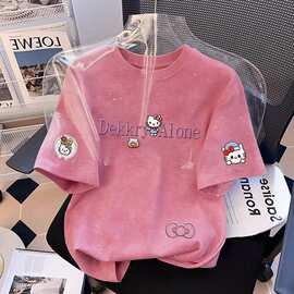 女童短袖T恤纯棉夏装洋气时髦新款儿童宝宝卡通渐变T恤休闲上衣潮