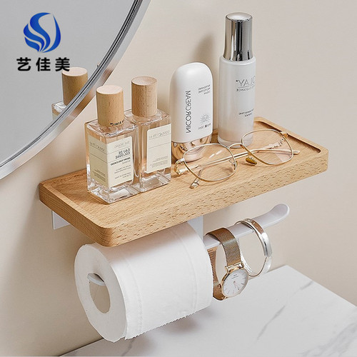 No punching bathroom tissue box rack toilet creative Japanese style bathroom white solid wood roll paper holder wall-mounted