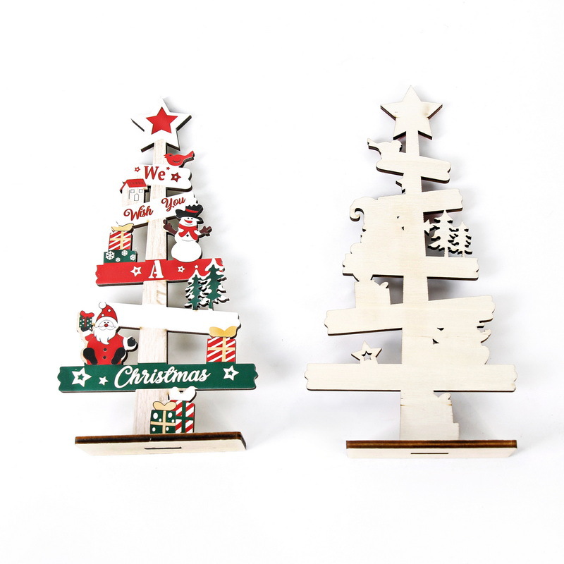 Nuevos productos decoraciones de Navidad mini escritorio de madera pequeña decoración de árbol de Navidad madera decoración de tarjeta de letras inglesas