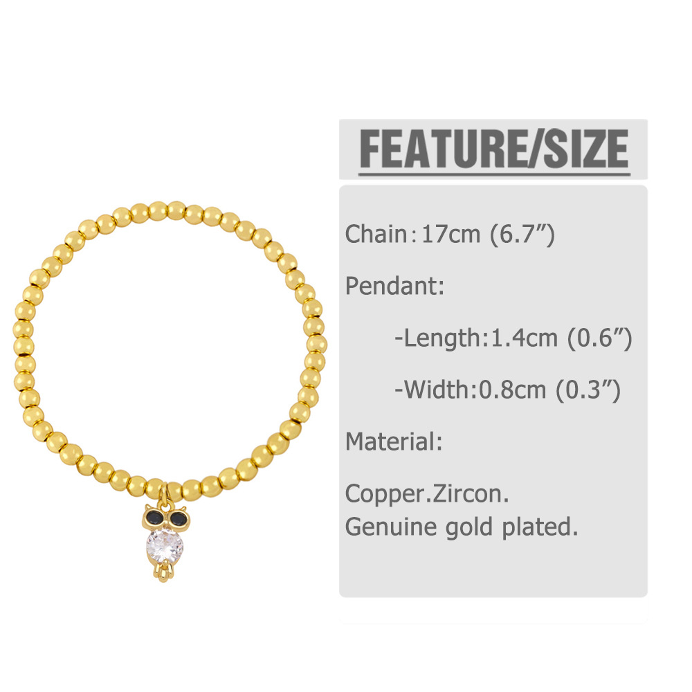Fashion Sun Palm Owl Copper Bracelets Beaded Gold Plated Zircon Copper Bracelets