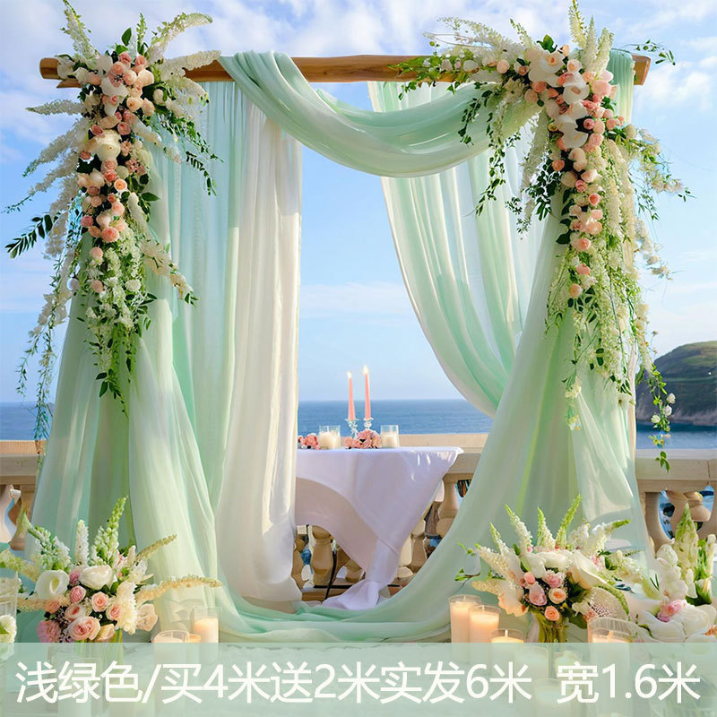 香槟色纱幔网红婚礼拱门场景布置网纱婚房氛围感婚庆吊顶装饰白纱|undefined