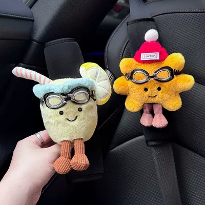 New Style Protective Goggles, Sunflower Lemonade, Seatbelt Shoulder Pads, Decorative Plush Doll, Car Decoration, Anti-Neck Strangulation for Women (Seat belt shoulder pad) - black-shoulder-pads-lemonade-sunflower-red-hat-no-specifications