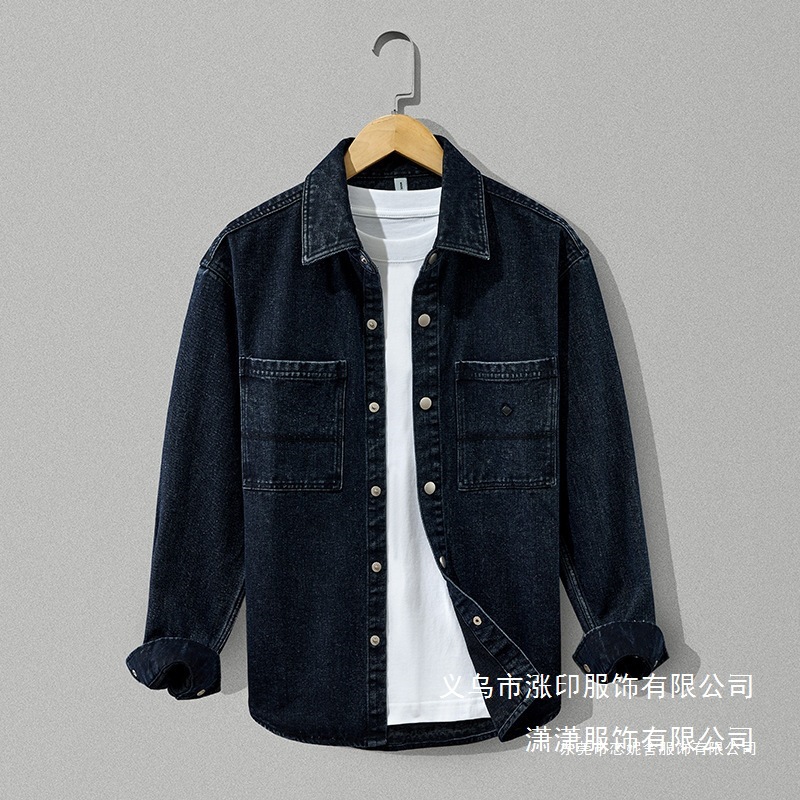 818男士纯棉牛仔加厚外套秋冬新款简约复古潮流宽松百搭衬衣批发