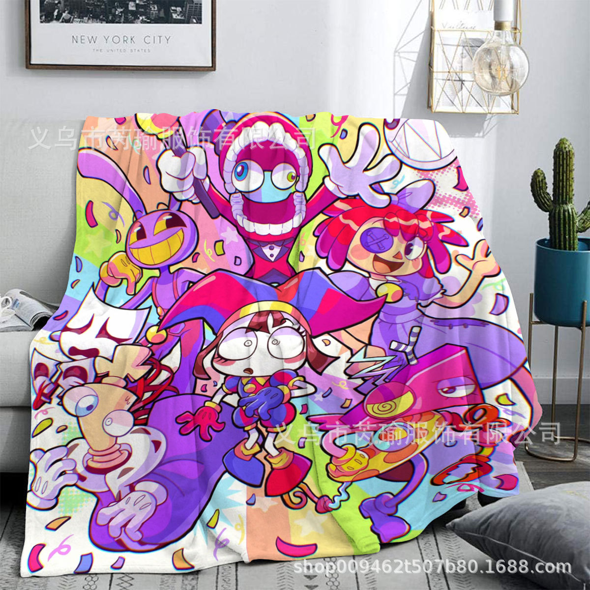 批发神奇数字马戏团法兰绒毛毯卡通图案家纺宿舍保暖床单四季通用