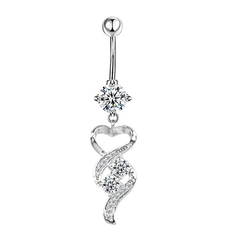 Navel Ring, 316L Medical Stainless Steel, 1.6×10×5 mm, European Style with Gemstone Pendant