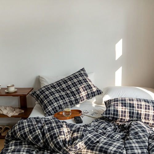 Full-cotton Color-woven Washed Cotton Four-Piece Set Retro Three-Color Striped Pure Cotton Three-Piece Set Simple Bed Sheet Set on Instagram