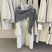 韩国流苏羊毛披肩+长毛双面羊绒大衣外套女