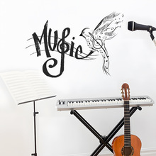 BR3819E“music”创意英文线谱小鸟自粘墙贴书房音乐教室装饰贴纸