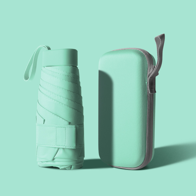 Nuevo mini paraguas plegable portátil negro protector solar paraguas manual ultraligero plano seis pliegues tarjeta paraguas