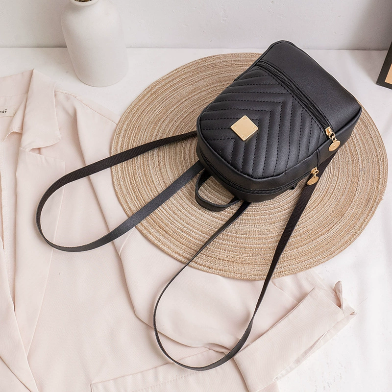 Capacious Backpack C033, Quilted PU Mini Backpack, Shoulder & Crossbody, Lightweight