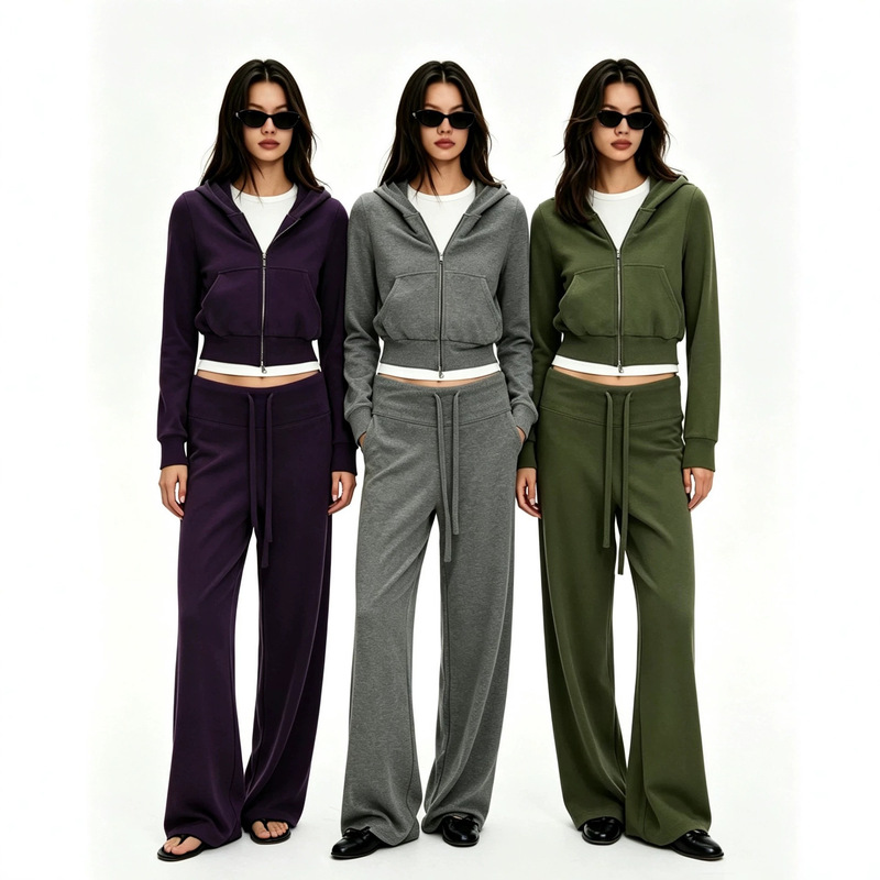 In-stock two-piece set: paper figure hooded sweatshirt jacket for women, autumn casual zip-up cardigan top and wide-leg sweatpants In-stock two-piece set: paper figure hooded sweatshirt jacket for women, autumn casual zip-up cardigan top and wide-leg sweatpants