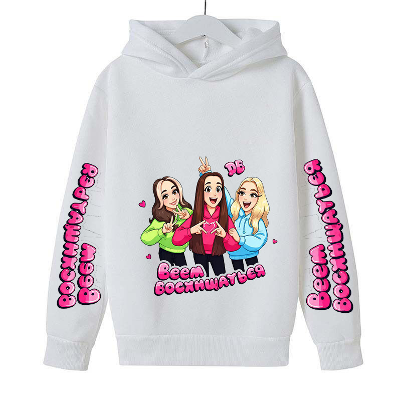 Girl's Heart-Themed Best Friend Hoodies, Cartoon Pattern Style for Three Girls, Pink Friendship-Themed Hoodies Wholesale