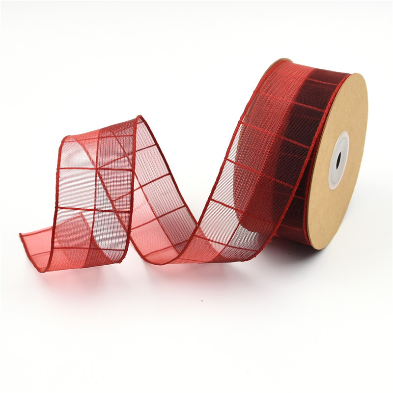 Transfronterizo europeo y americano 3,8 cm contraste color Plaid nieve cinta ropa hogar textil producción material cinta con alambre de hierro en stock 10M