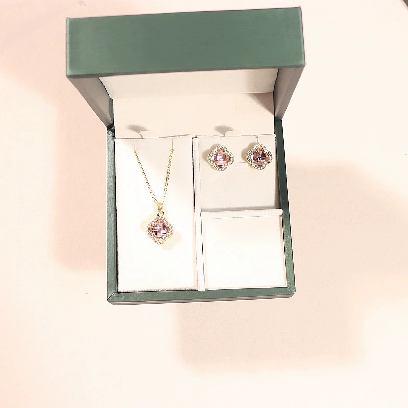 Трансграничный популярный четырехлистный клевер ожерелье серьги ювелирный набор женский летний нишевые моды минималистичный серьги-гвоздь ожерелье аксессуары