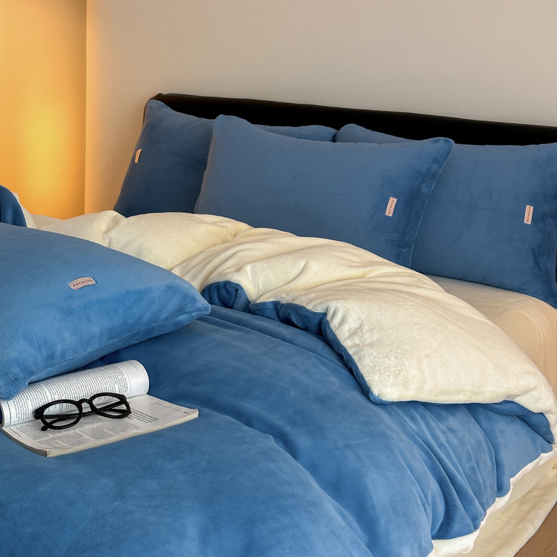 10A antibacteriano invierno leche cama de lana de cuatro piezas con cubierta de edredón caliente engrosada invierno invierno bebé cama de lana de coral