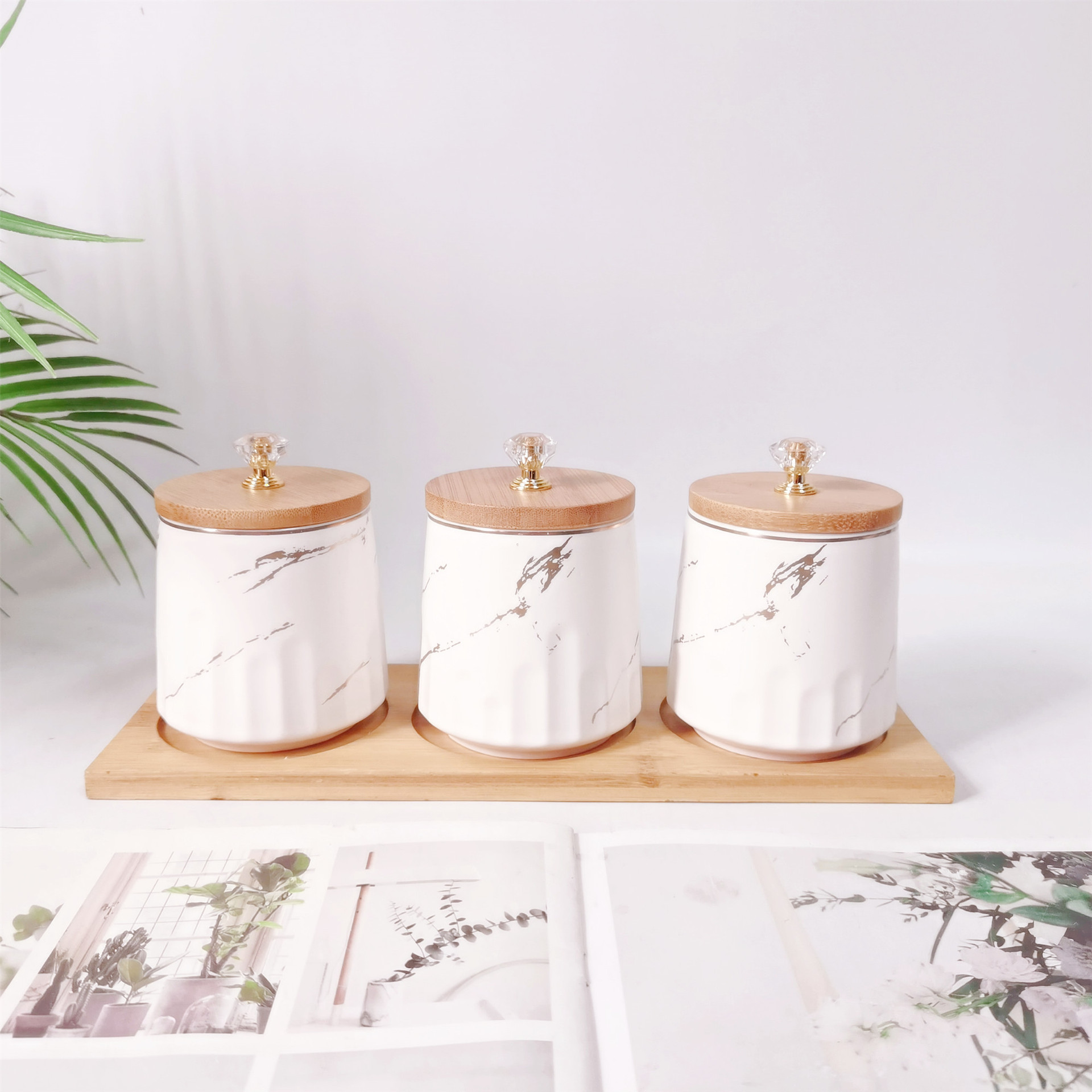 Tarro sellado de cerámica frasco de almacenamiento de exportación transfronteriza tapa de madera Tarro de almacenamiento de té condimento de cocina tarro de café tarro traje