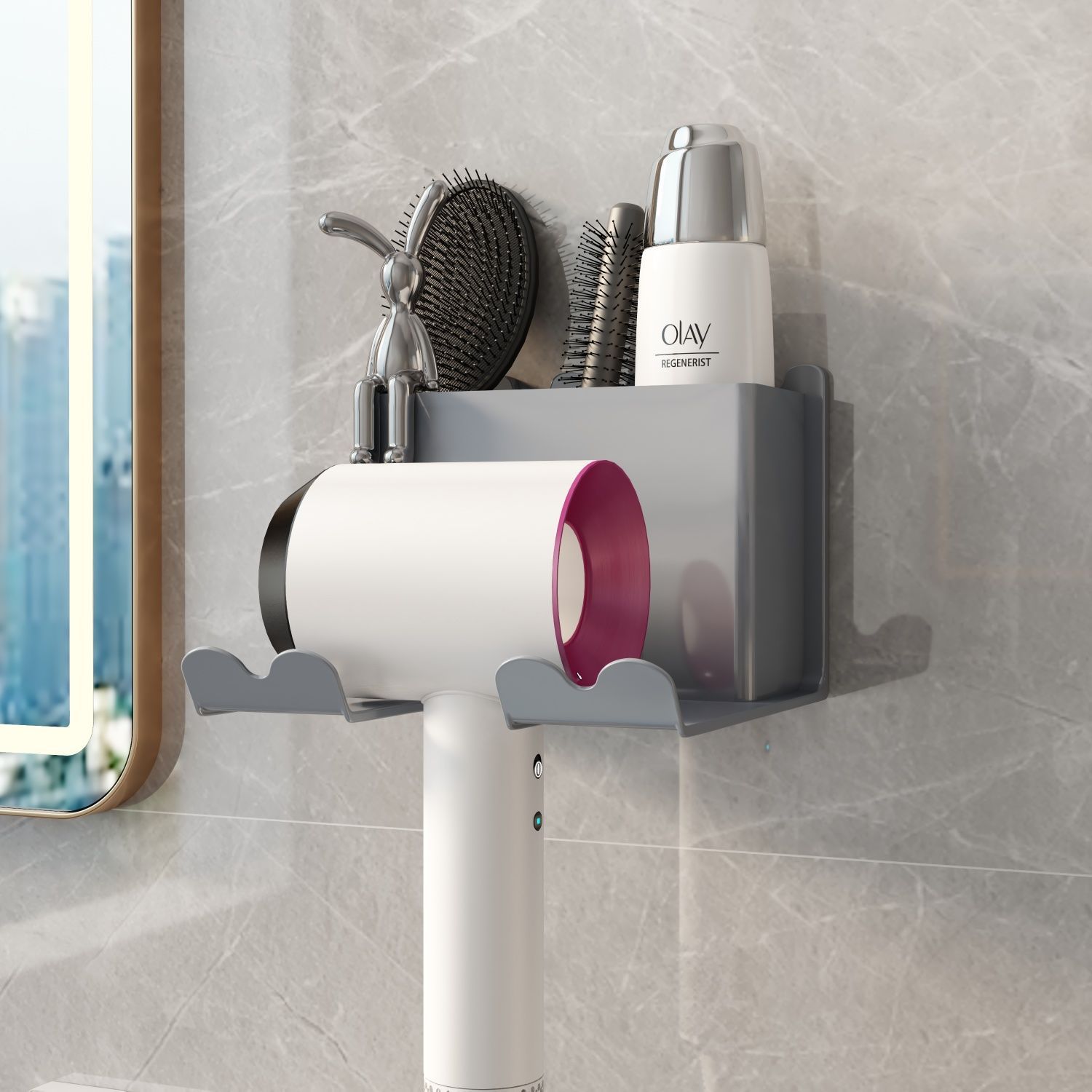 Soporte de Pared para Secador de Pelo de Baño de Plástico Sin Perforación