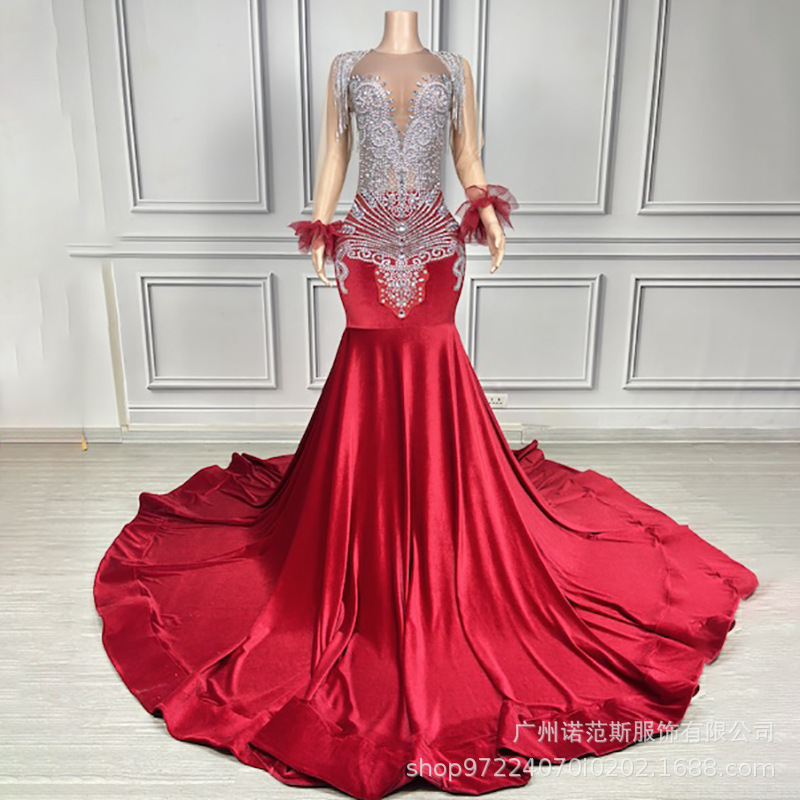 New Engagement Banquet Toast Dress Choir Hosts Red Song Competition Conductor Dress Cocktail Party Evening Dress