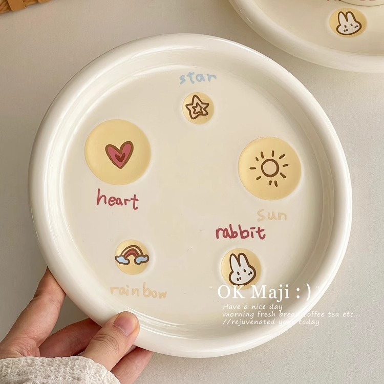 高級プレート、家庭用ディッシュプレート、クリーム系食器、陶器ディナープレート、かわいいフルーツサラダプレート、パスタステーキプレート|undefined