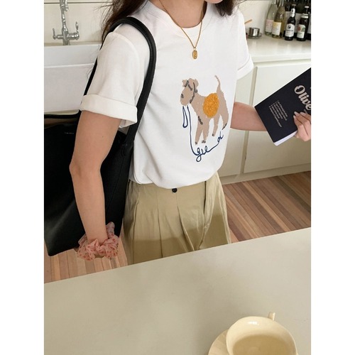 3th Morning Relaxation Cartoon Puppy Print Round Neck Short Sleeve T-shirt ZY2869