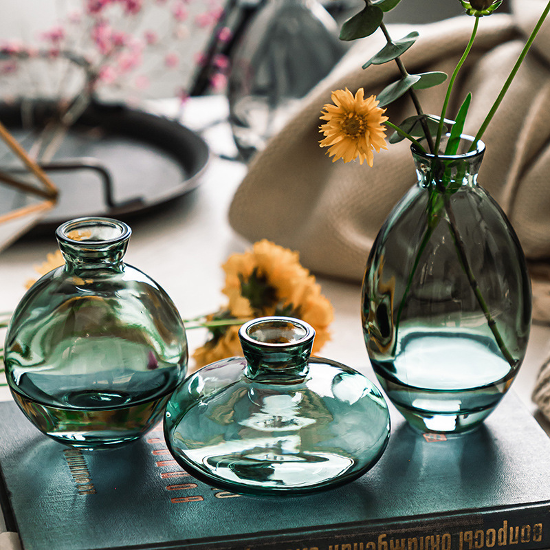 Creative gold-plated transparent glass vase set of three decorative crafts desktop small vase mini ornaments wholesale