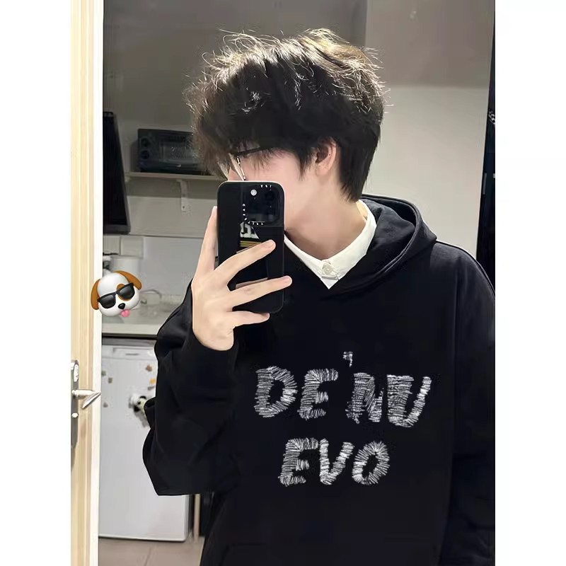미국 기모 420g 복고풍 무거운 후드 스웨터 커플 봄과 가을 패션 느슨한 면 재킷 후드