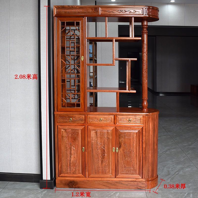 新中式仿古实木家用入户门龙柱玄关柜双面屏风隔断客厅遮挡福字柜|undefined