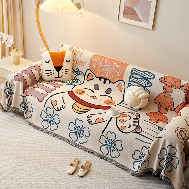 アニメかわいい猫ソファーカバー四季通用ソファーカバー夏全カバーソファータオル滑り止め防止ソファーマット|undefined