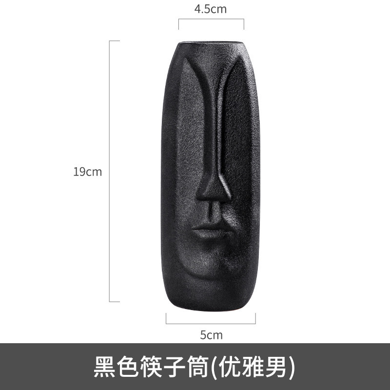Venta directa de fábrica Soporte de tubo de palillos simple Tubo de cerámica de lujo ligero Adornos cuadrados Cara humana creativa nórdica Tubo de almacenamiento abstracto image 15
