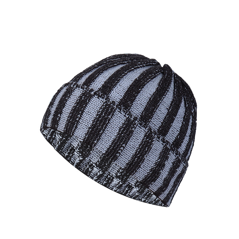 外贸双色条纹毛线帽秋冬 男女户外保暖针织帽 套头帽滑雪帽子批发