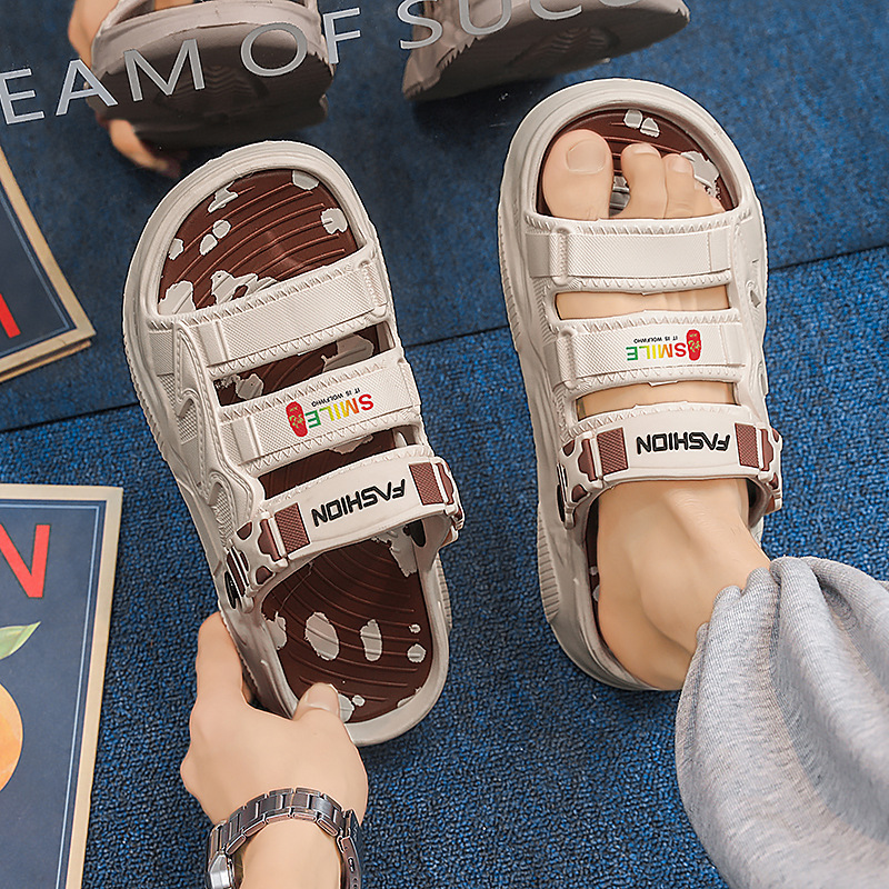 2025 verano nuevo estilo, uso exterior, conducción de doble uso, chanclas, suela gruesa, ejercicio, pisando heces, sandalias de playa, zapatos de hombre, cabello