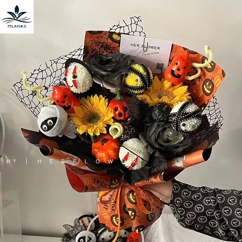 Halloween ramo de flores accesorios de decoración Hombre de Aspajarita bruja simulación calabaza cara ornamentos embalaje de flores materiales DIY