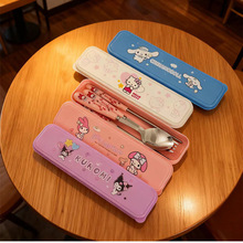 3跨境三丽鸥库洛米不锈钢餐具套装大耳狗帕恰狗勺叉筷美乐蒂三件