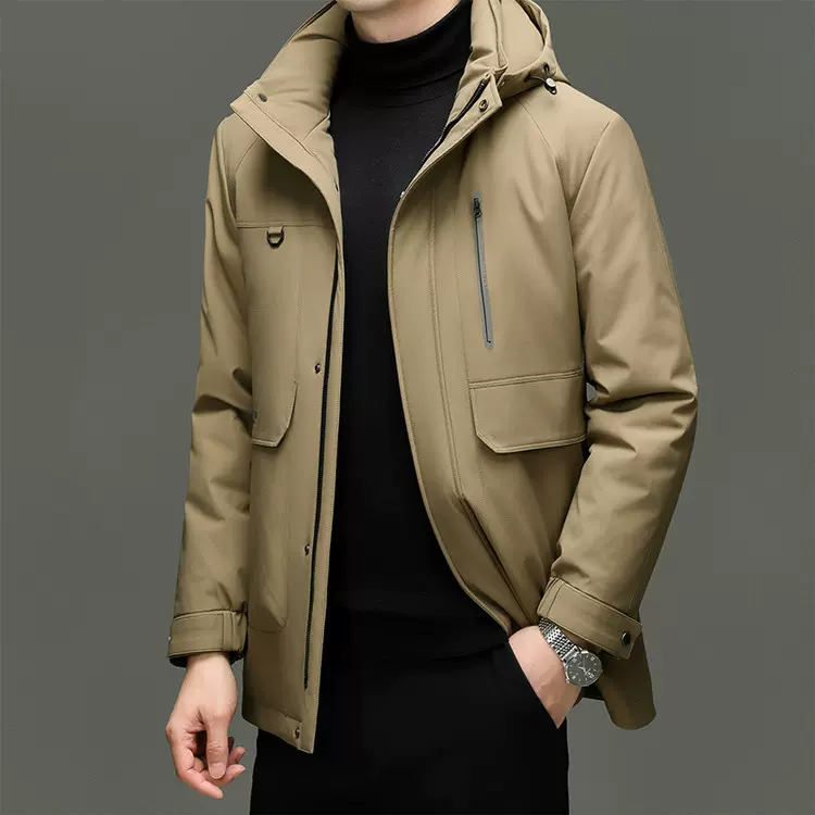 90鹅绒加厚保暖可脱卸休闲百搭2025新款男士轻商务羽绒服外套代发